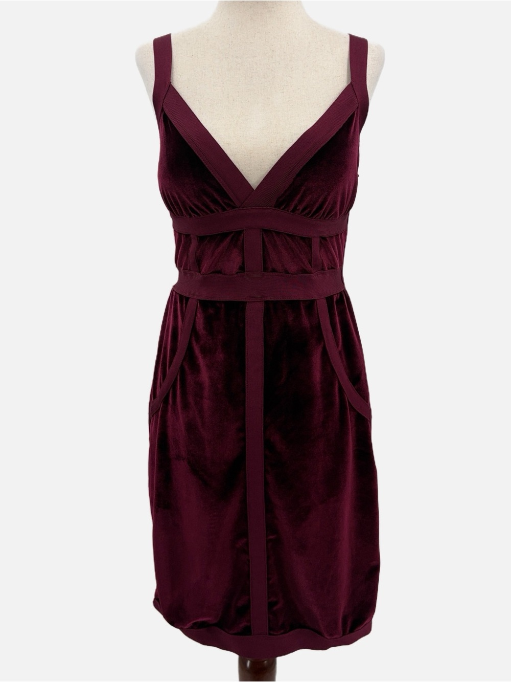 House of CB London Carven Mulberry Velvet Panel Mini Dress Size Size Large - Picture 3 of 11